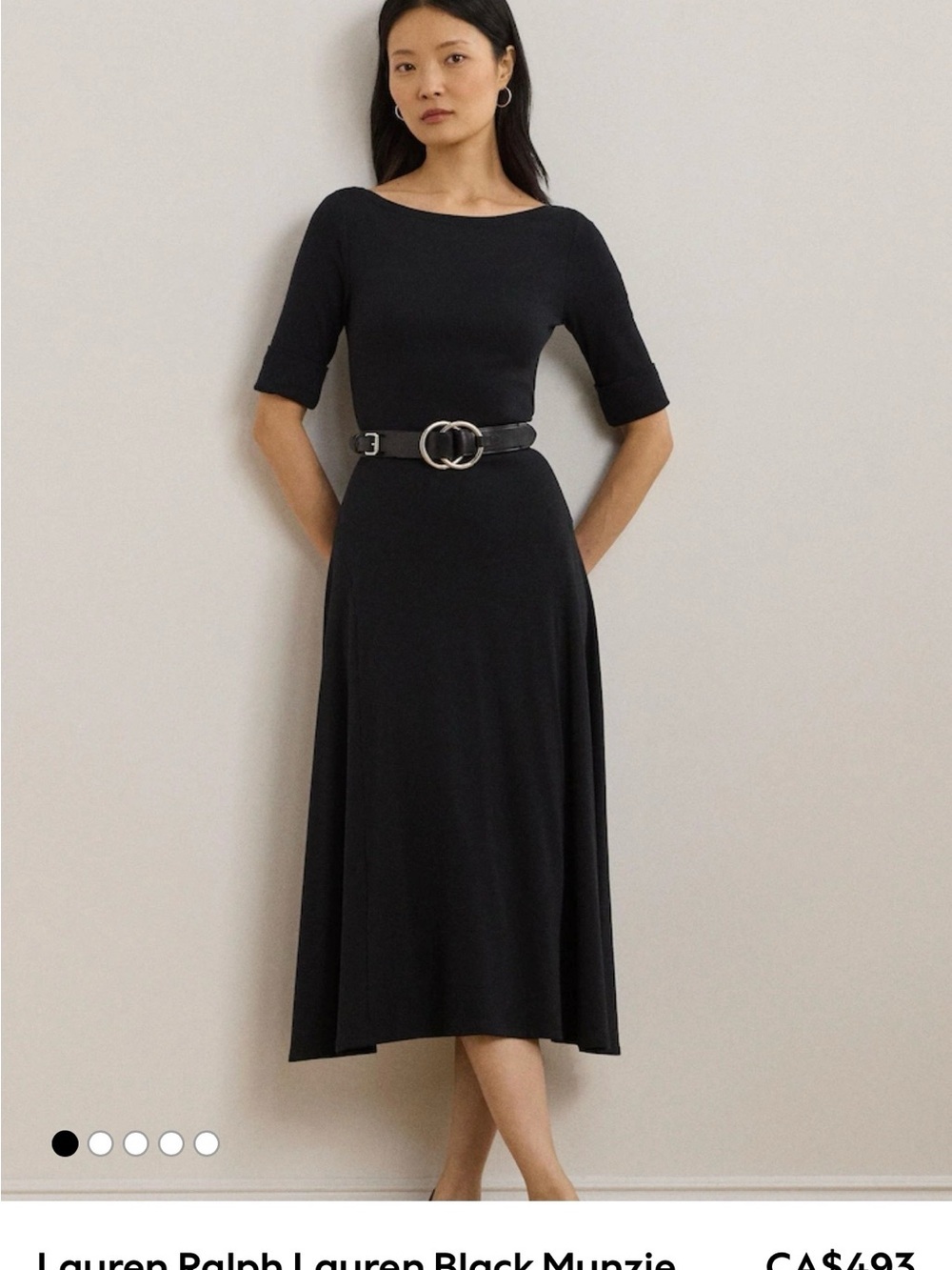 Lauren Ralph Lauren Black Boatneck A-Line Midi Dress
